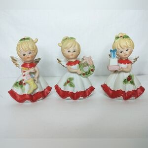 Vtg 70's HOMECO Trio Angel Set White Dress W/ Red